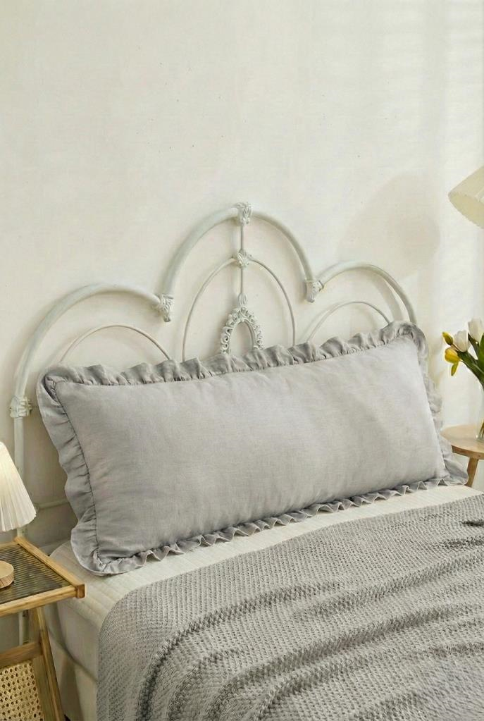 UZUN YASTIK KILIFI GRİ FIRFIRLI 50x135 cm