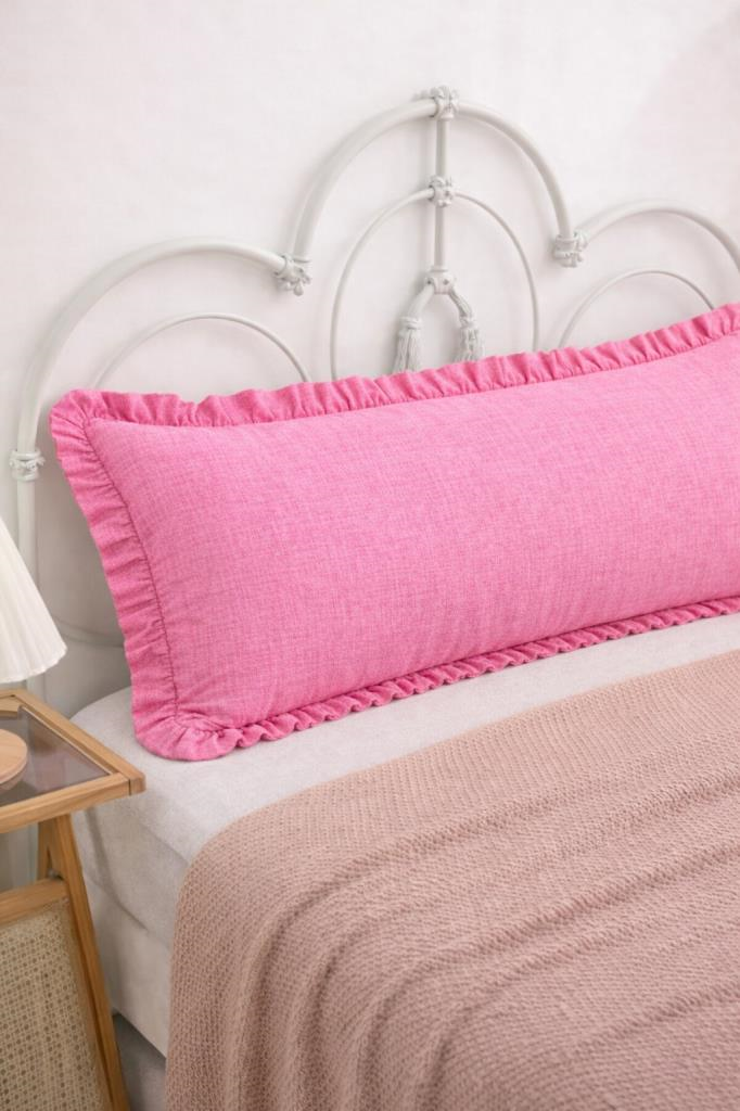 UZUN YASTIK KILIFI PEMBE FIRFIRLI 50x135 cm