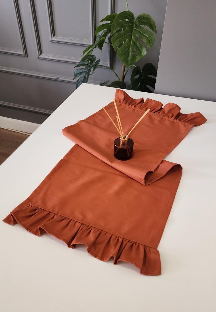 Venüs Keten 2-Kenar Fırfırlı Vintage Runner Örtü Kiremit 40X110