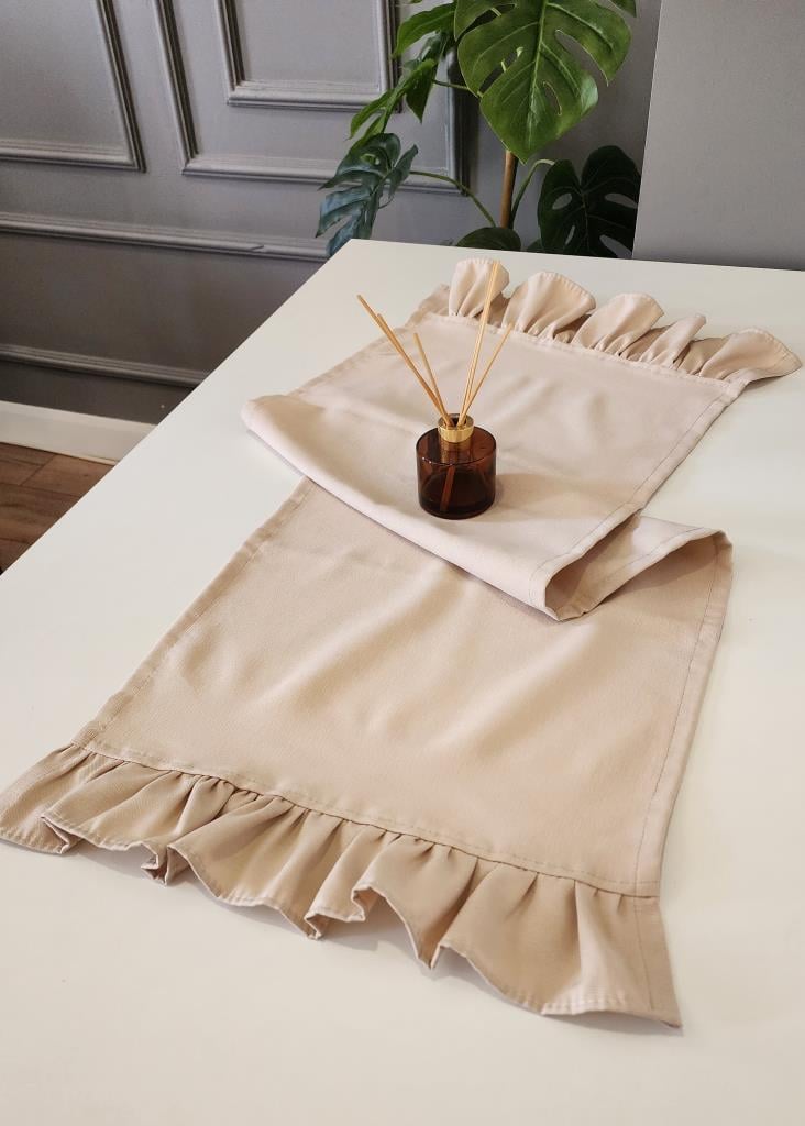 Venüs Keten 2-Kenar Fırfırlı Vintage Runner Örtü BEJ 40X110