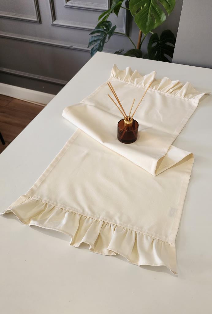 Venüs Keten 2-Kenar Fırfırlı Vintage Runner Örtü Krem 40X110
