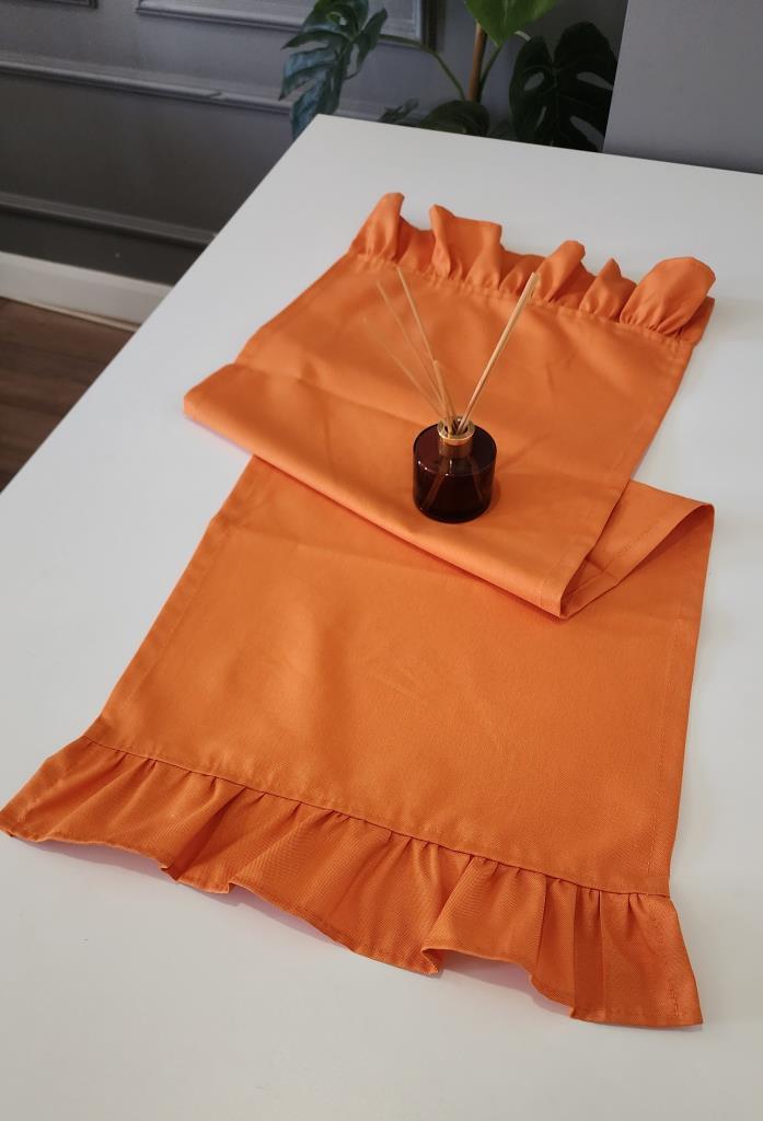 Venüs Keten 2-Kenar Fırfırlı Vintage Runner Örtü Turuncu 40X110