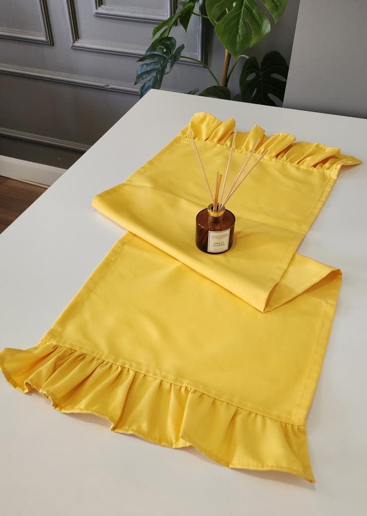 Venüs Keten 2-Kenar Fırfırlı Vintage Runner Örtü Sarı 40X110