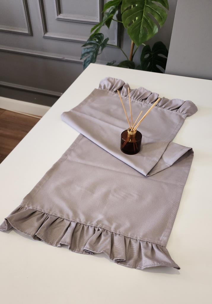 Venüs Keten 2-Kenar Fırfırlı Vintage Runner Örtü Gri 40X110