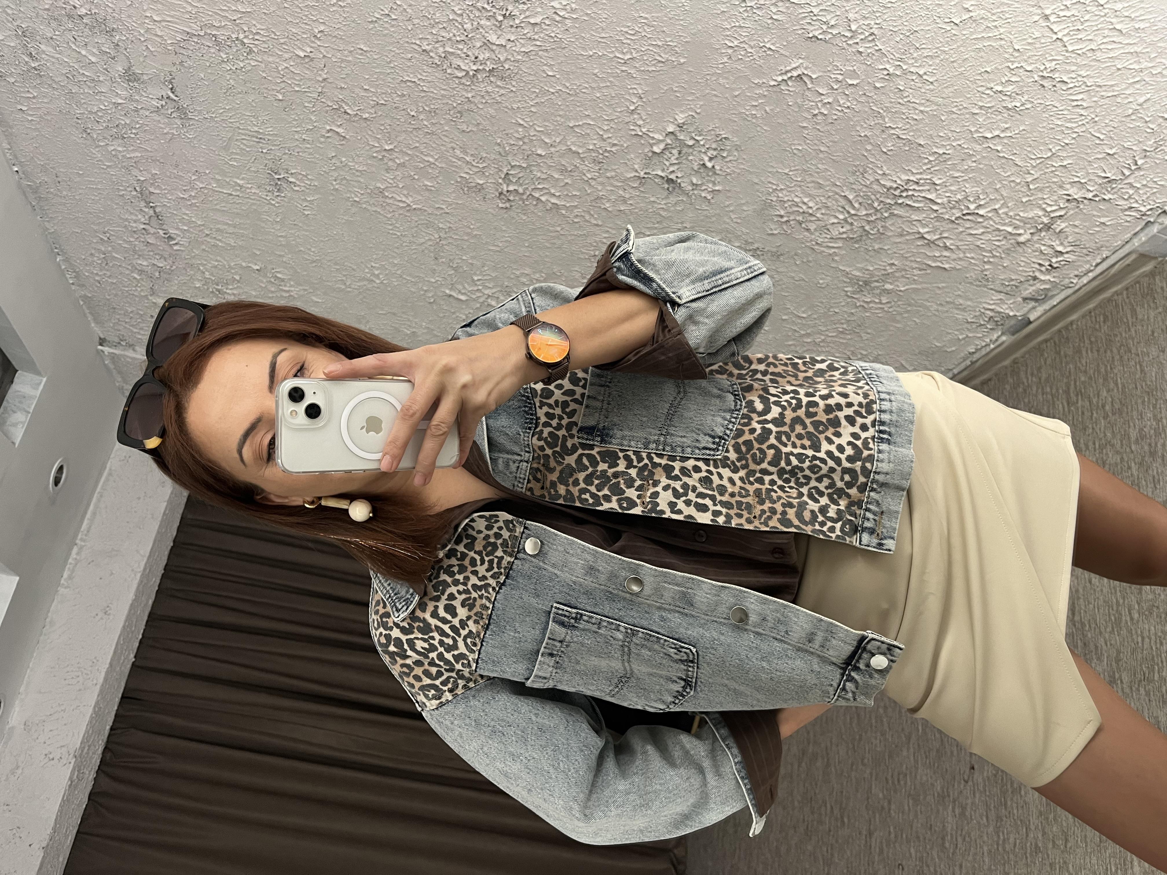 Leopar detay Denim ceket-271