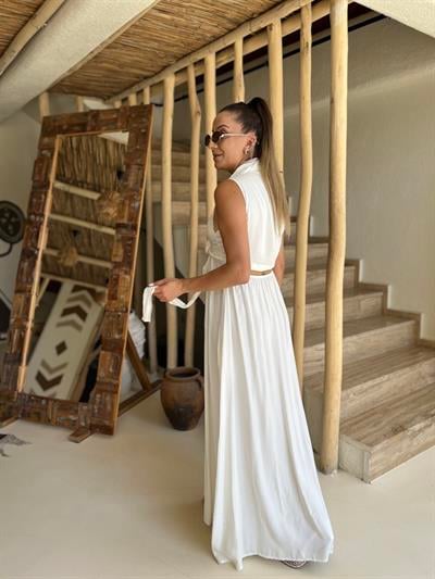 Bağlamalı düğmeli elbise-258