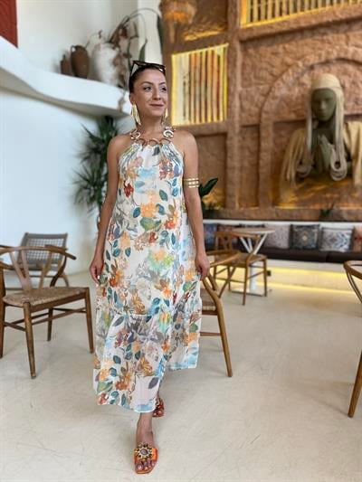 Çiçek desen şifon elbise-254