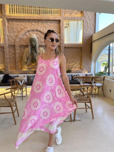 Desenli ip askılı elbise-257