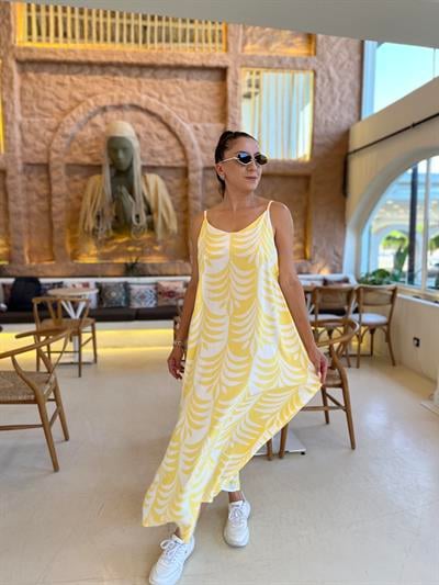 Desenli ip askılı elbise-257