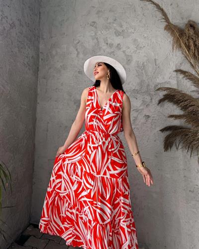 Desenli viskon elbise-237