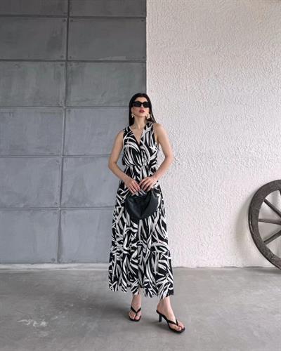 Desenli viskon elbise-237