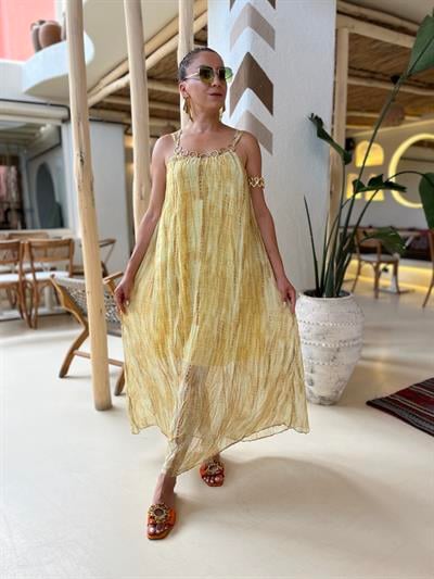 Halkalı desenli şifon elbise-253