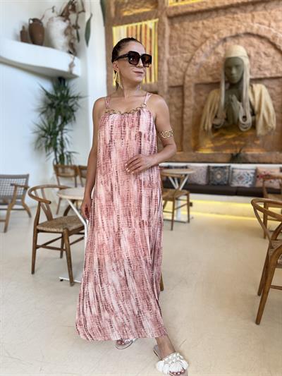 Halkalı desenli şifon elbise-253