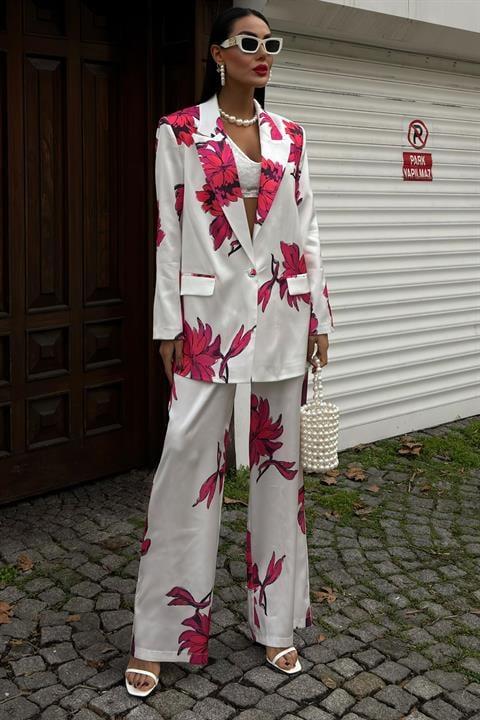 Çiçekli Chanel Saten Takım 10040