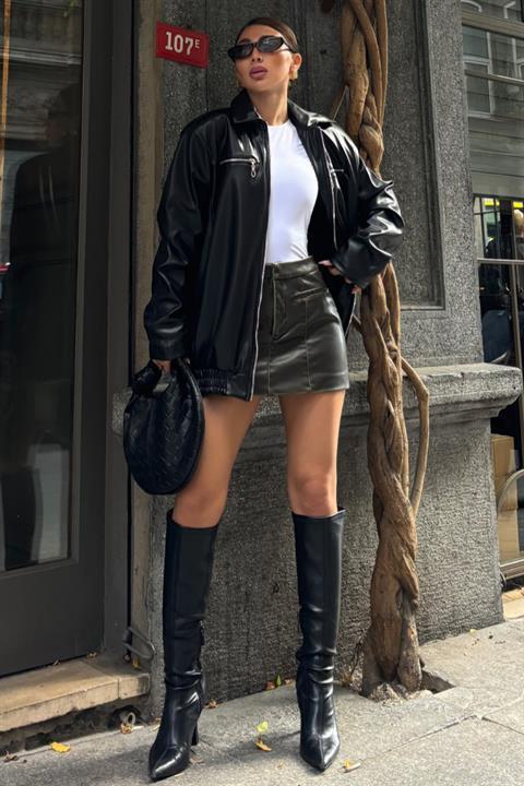 Florie Oversize Suni Deri Ceket 6108