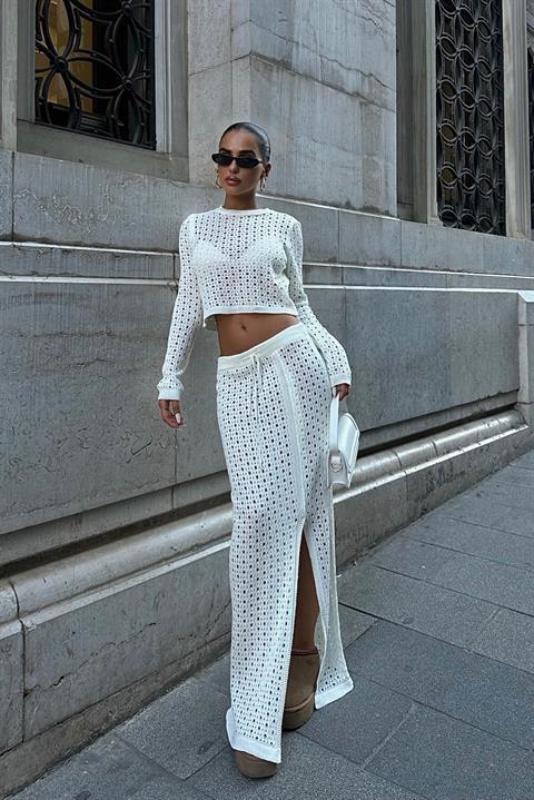 Macey Kroşe Crop Takım 9882