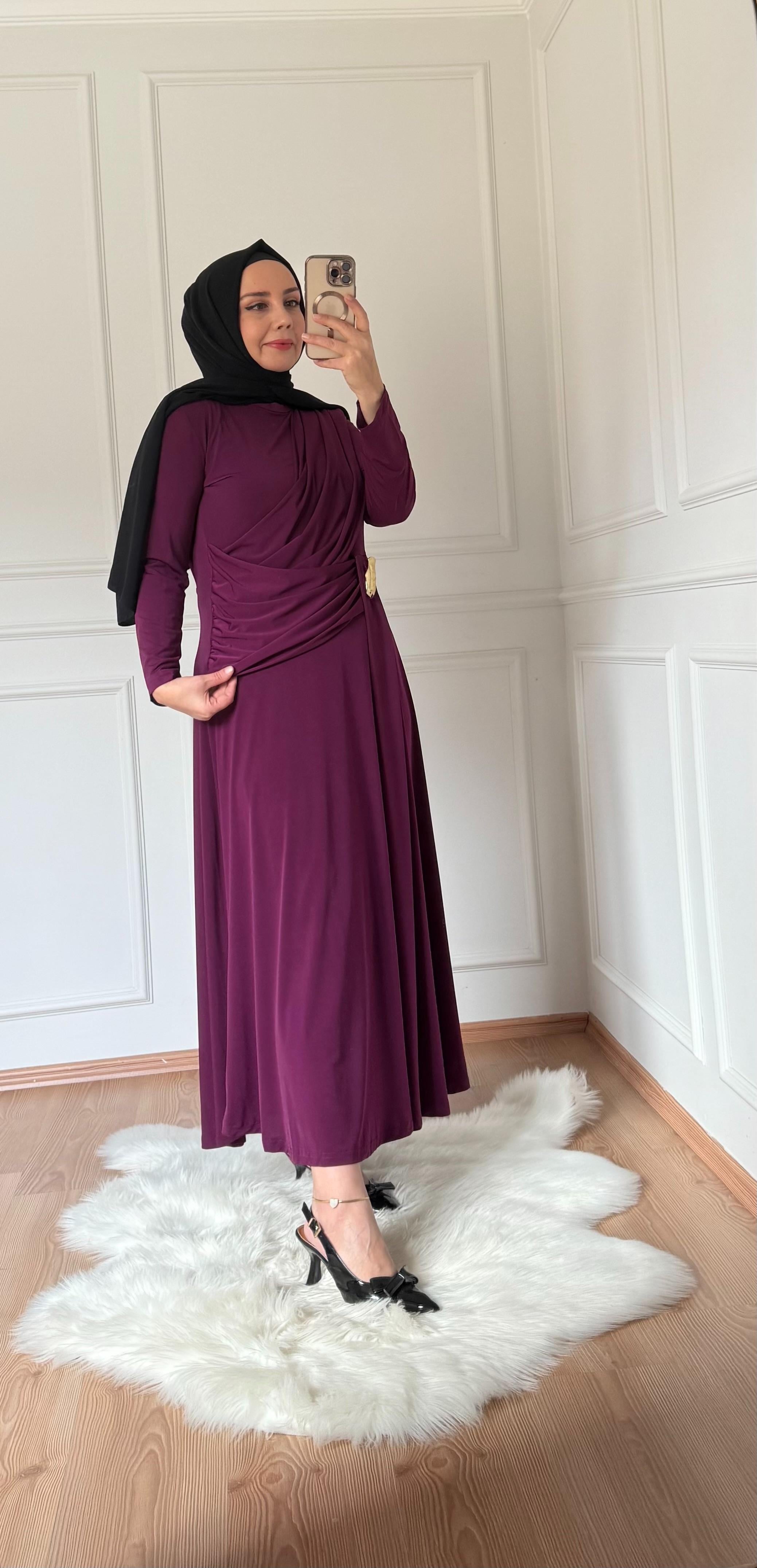 DRAPE DETAYLI ELBİSE MÜRDÜM