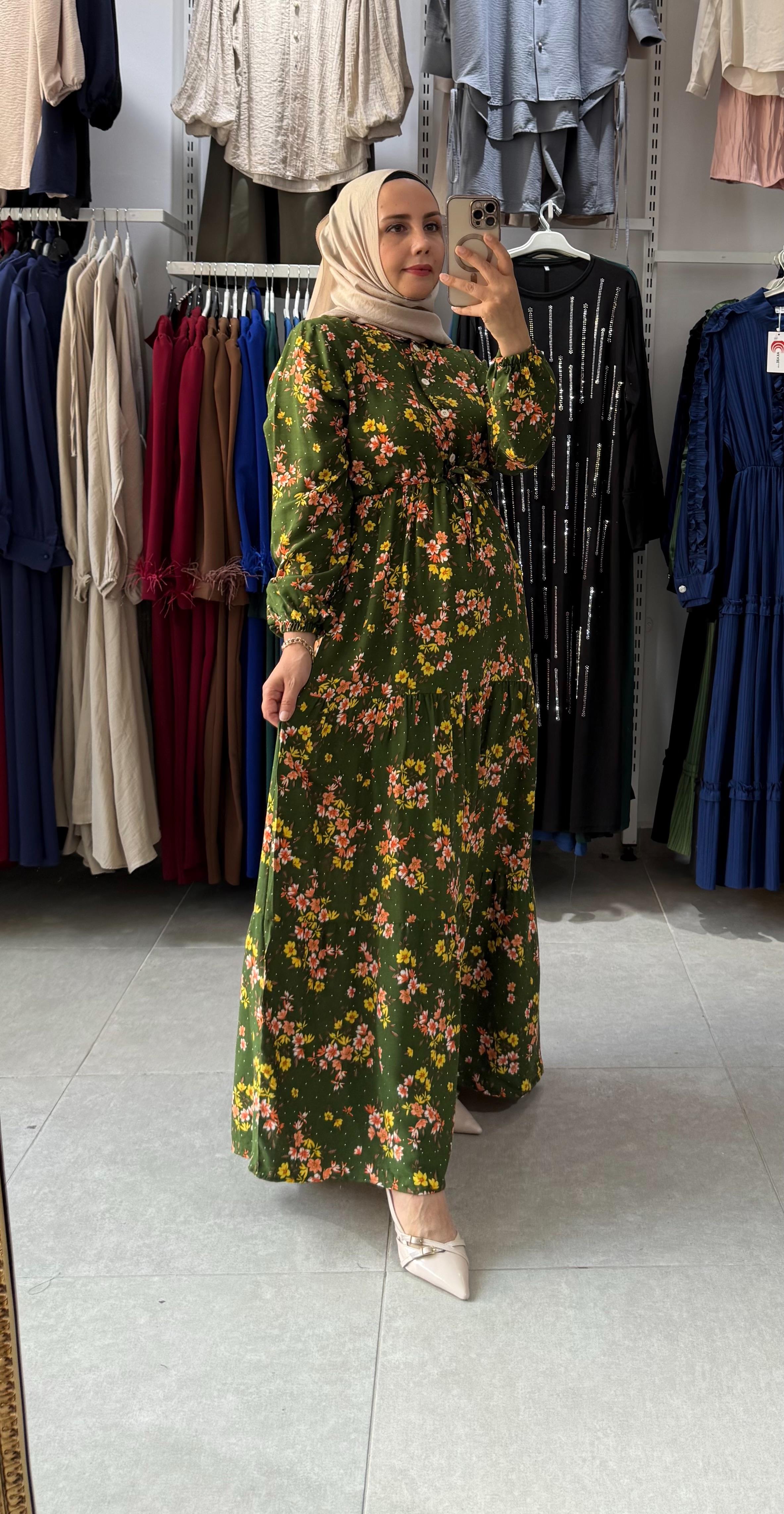 TESETTÜR BÜZGÜ MODEL ELBİSE YEŞİL