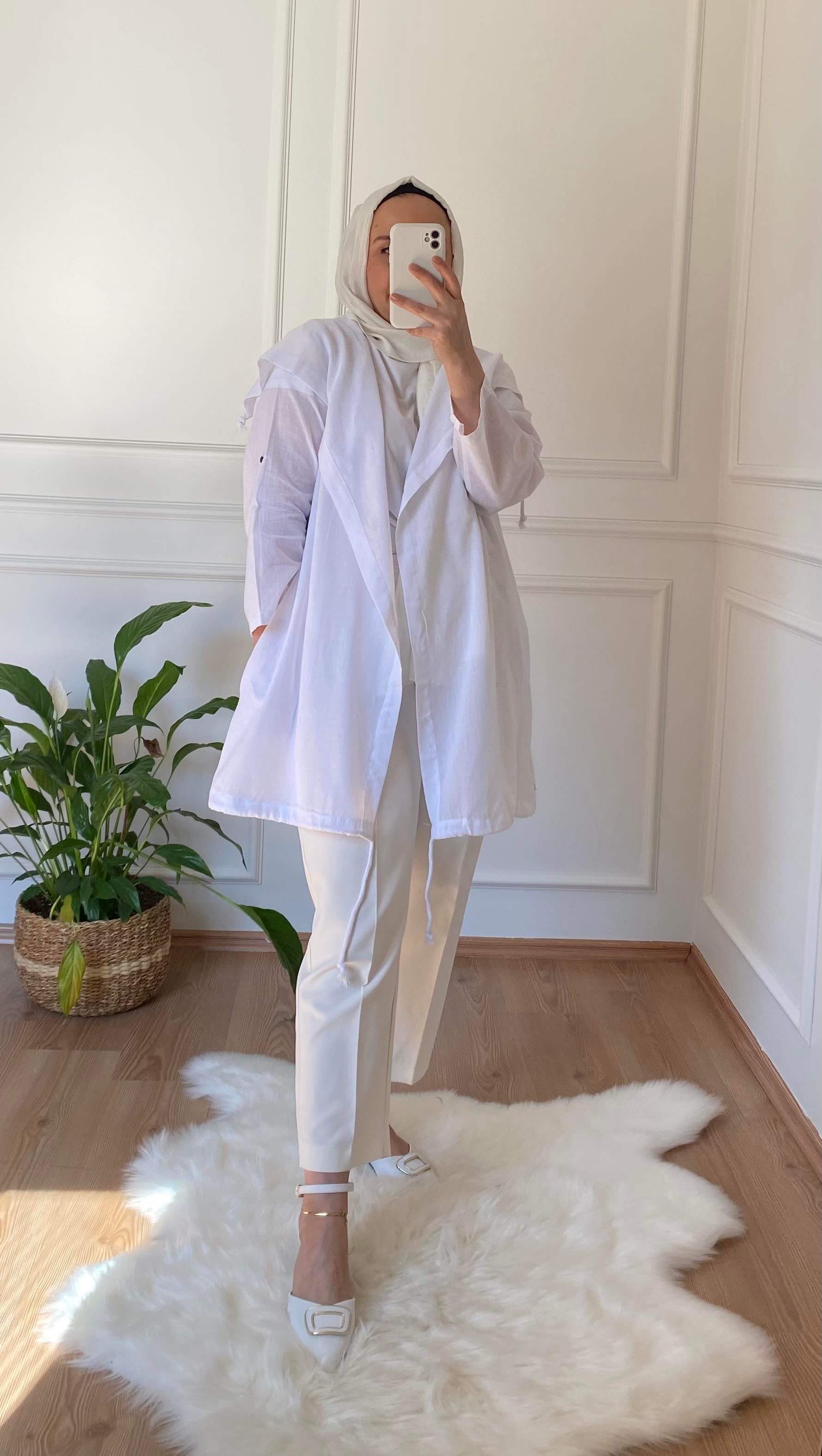 BASKI DESENLİ KETEN KAP BEYAZ