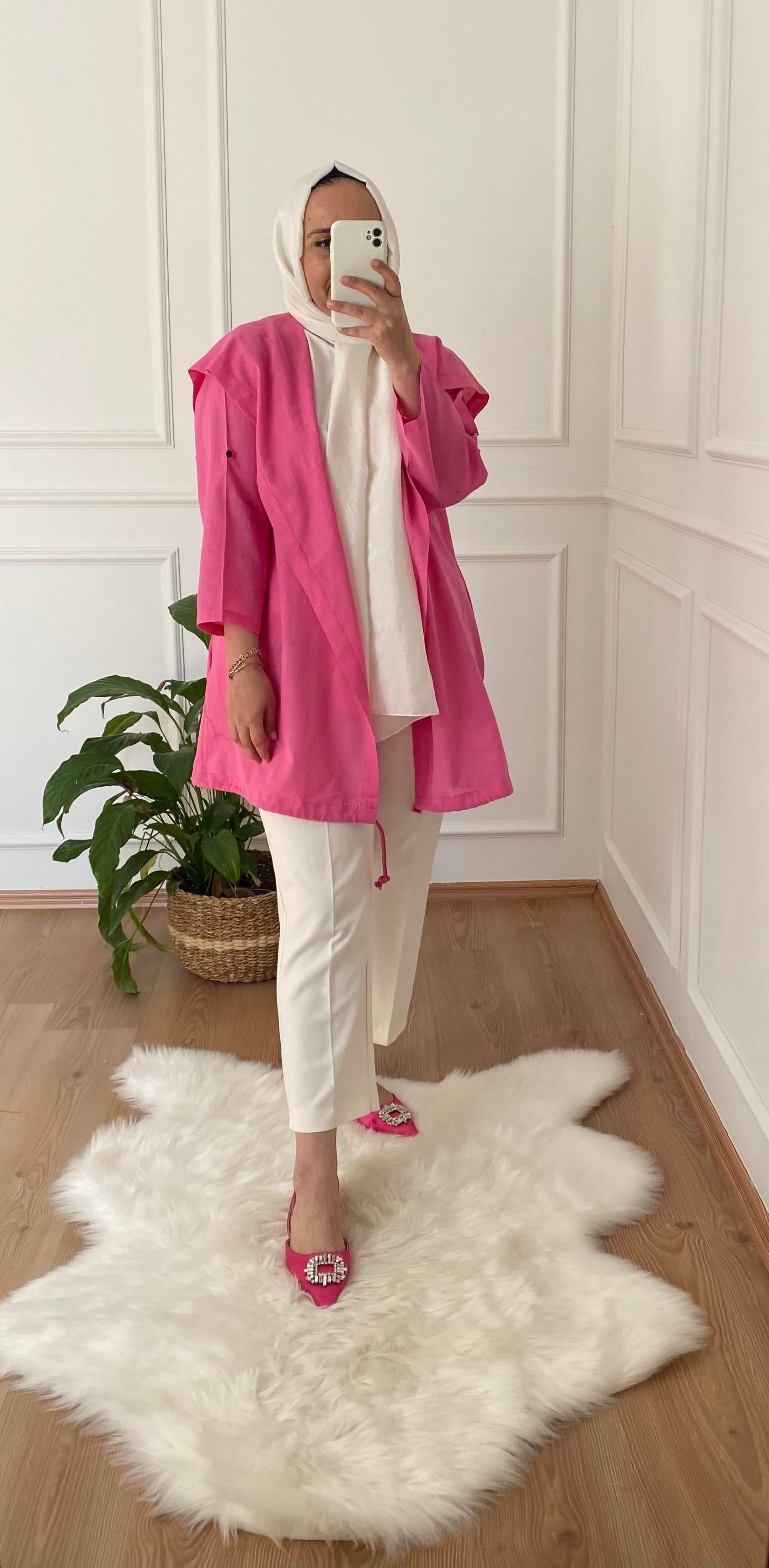 BASKI DESENLİ KETEN KAP PEMBE