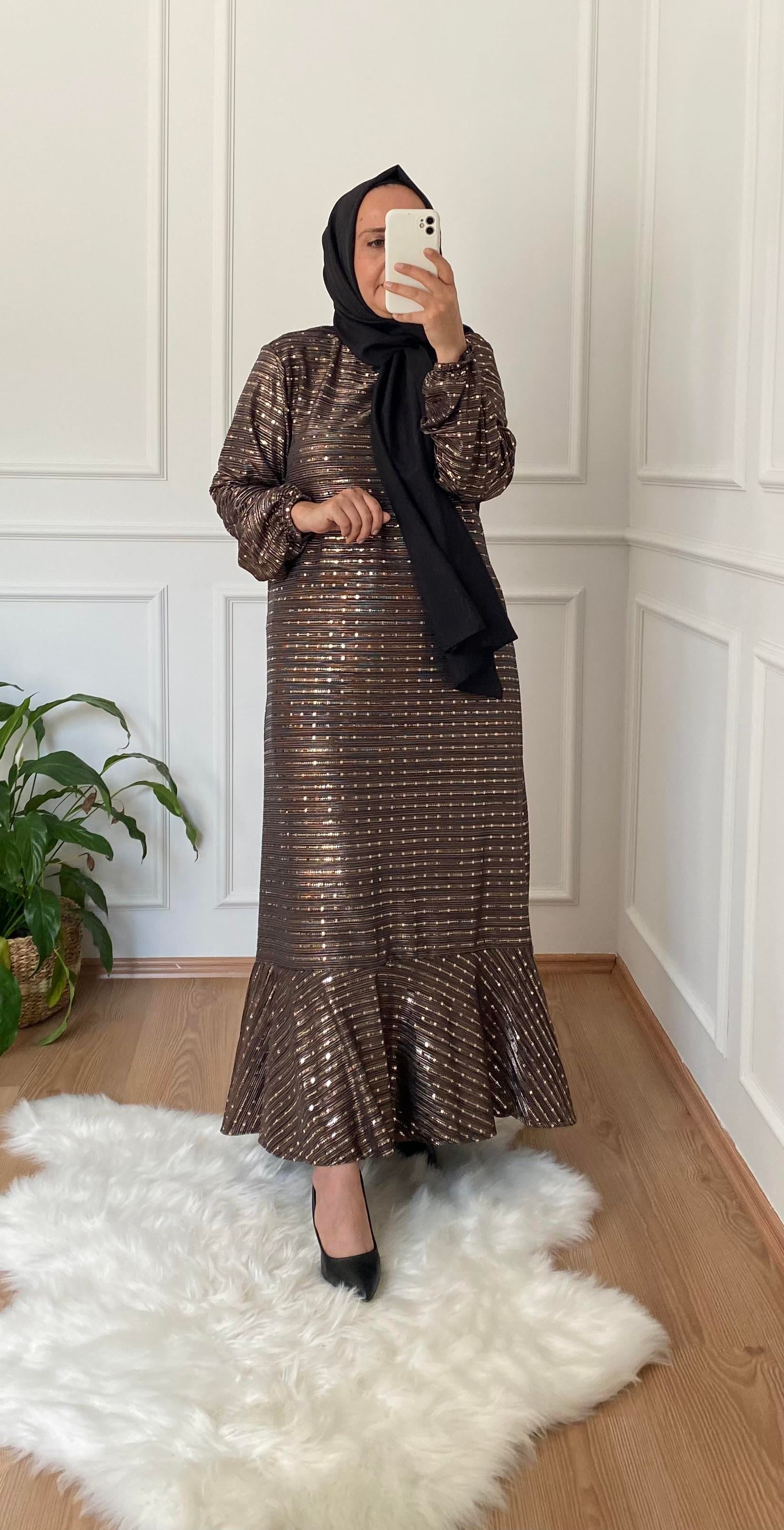 PUL PAYET ELBİSE GOLD