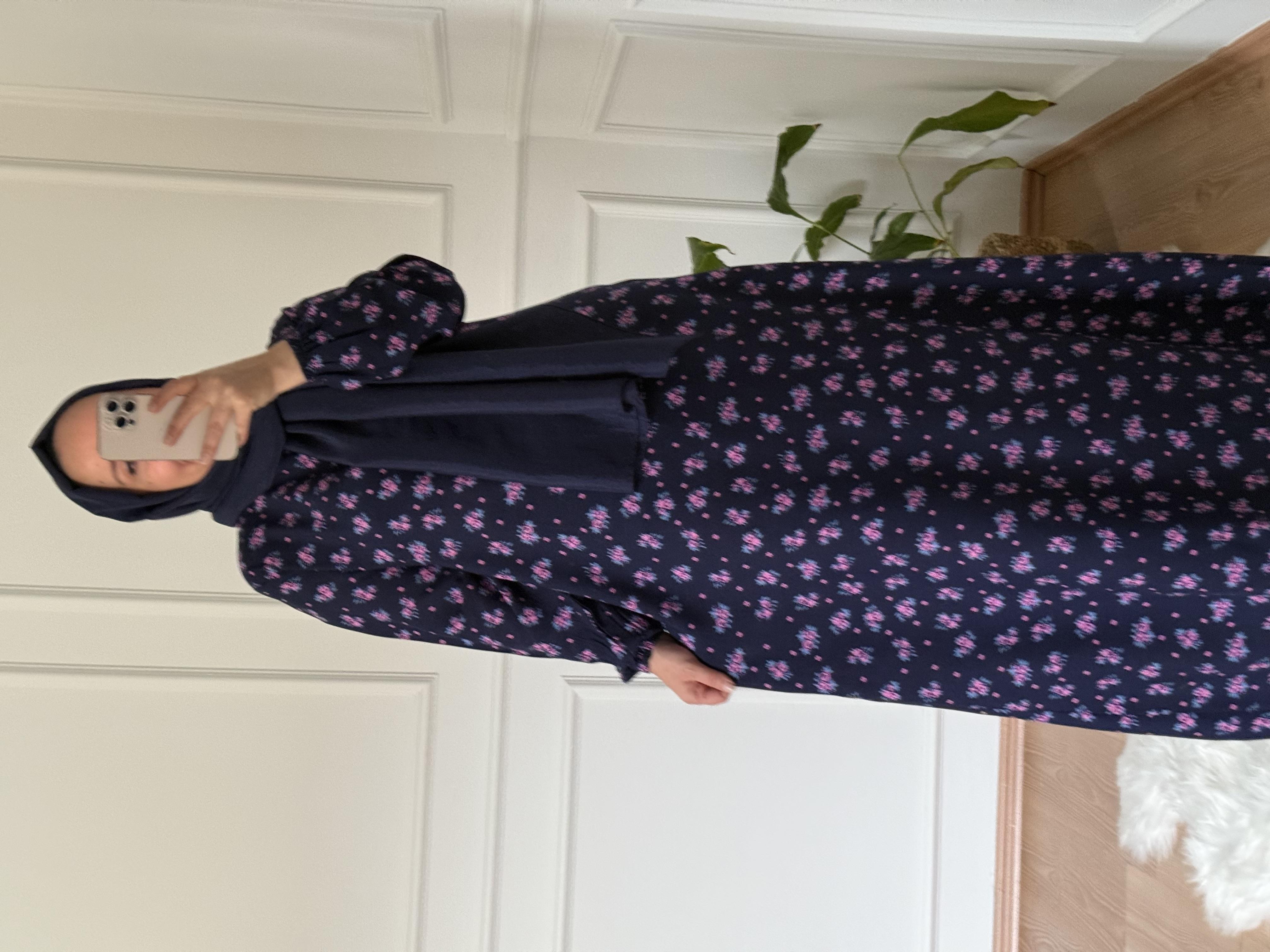 TESETTÜR ÇİÇEK DESEN ELBİSE LACİVERT