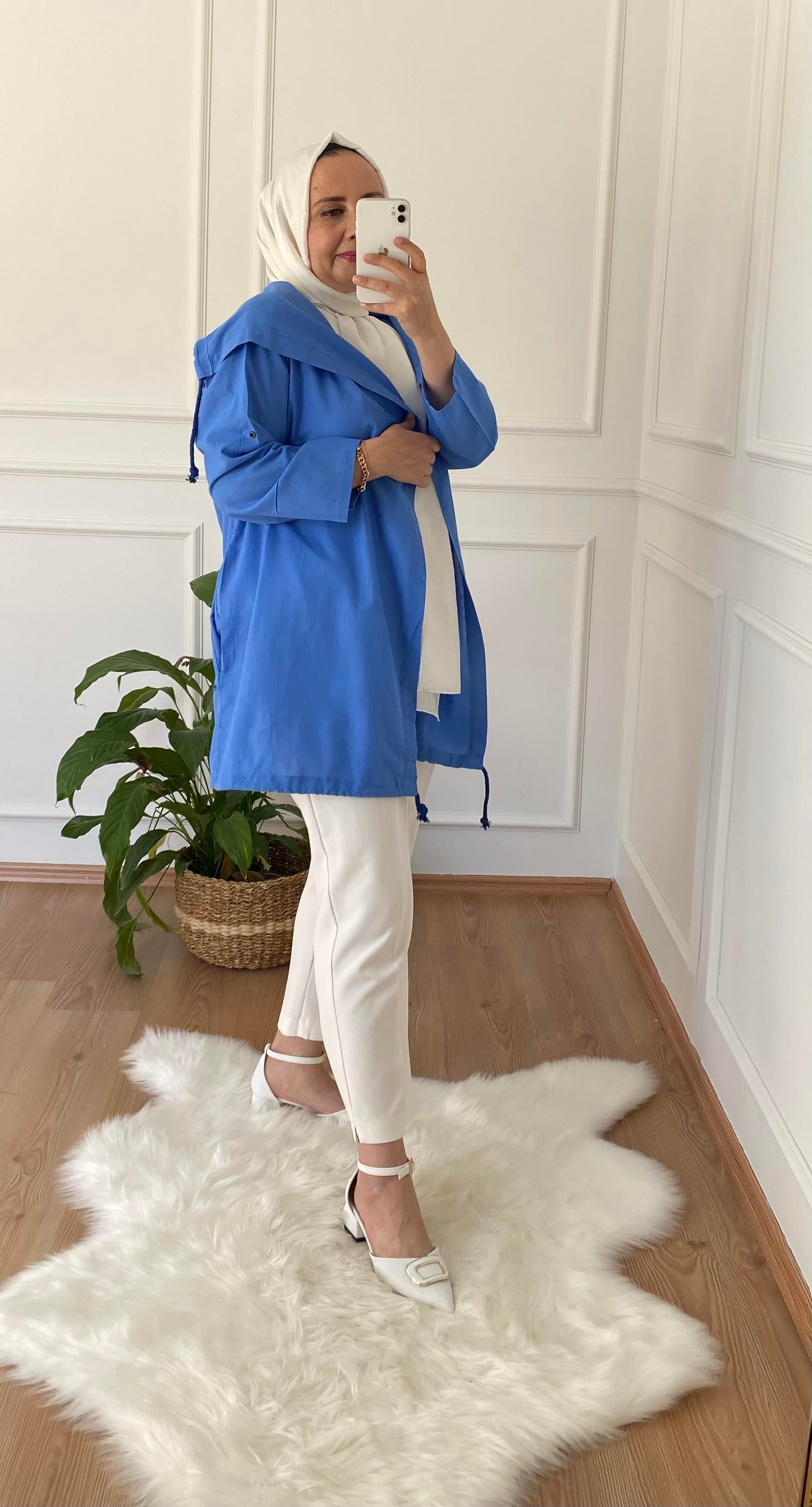 BASKI DESENLİ KETEN KAP MAVİ