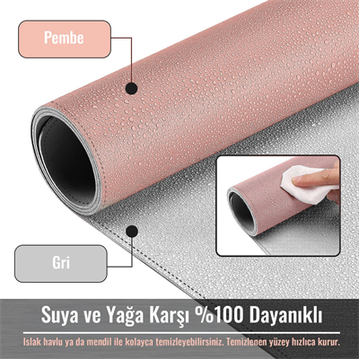 Klasse Pembe/Gri 80x40cm Deri Mousepad