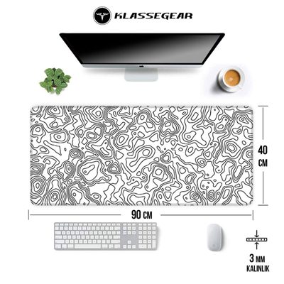 Klasse Pro White Map Lines 90x40cm Gaming Mousepad