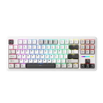 Machenike KG 87 Tri-Mode Silver Switch RGB ENG Q Beyaz Gaming Klavye