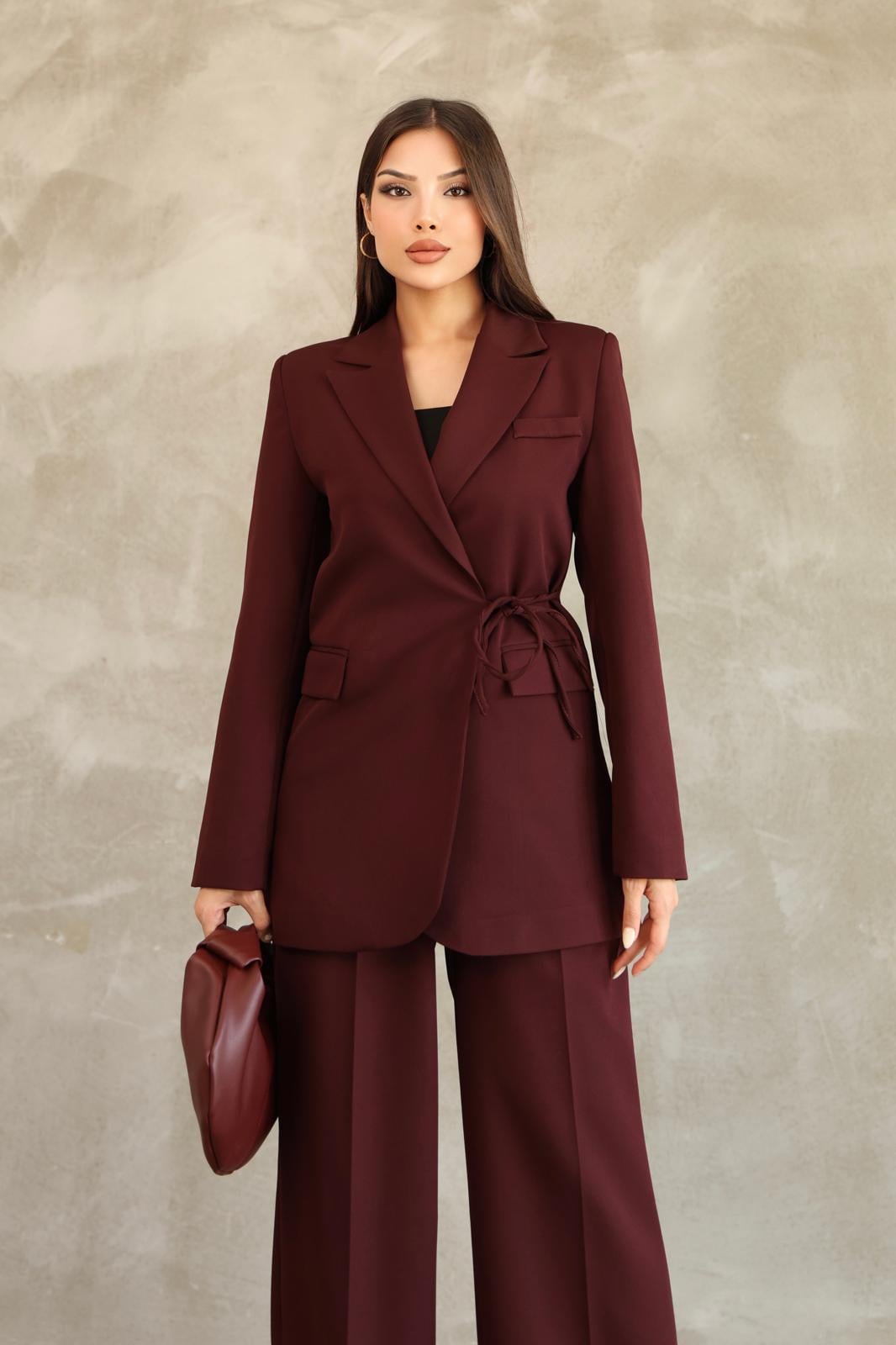 Kadın Vişne Yandan Bağlamalı Blazer Ceket