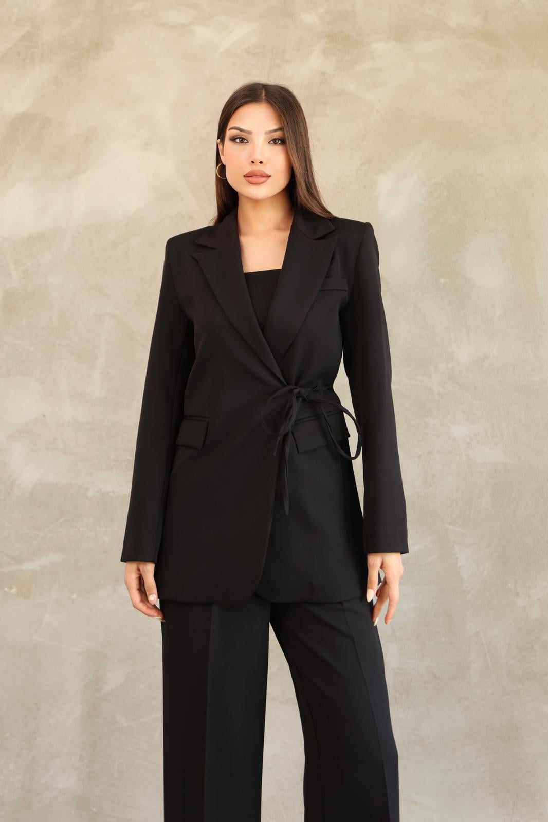 Kadın Siyah Yandan Bağlamalı Blazer Ceket