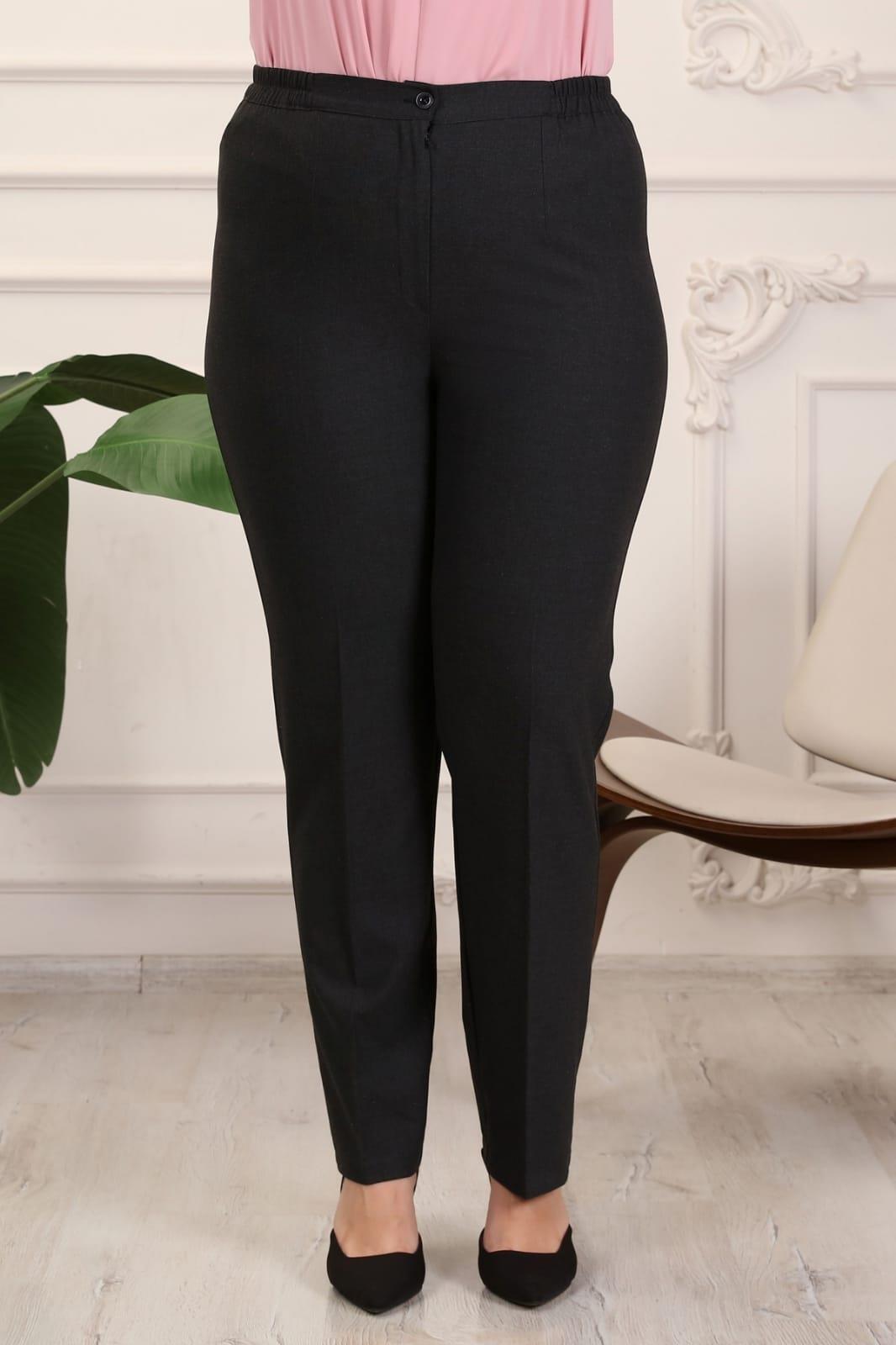 Gabardin Kumaş Büyük Beden Yan Lastikli Pantolon