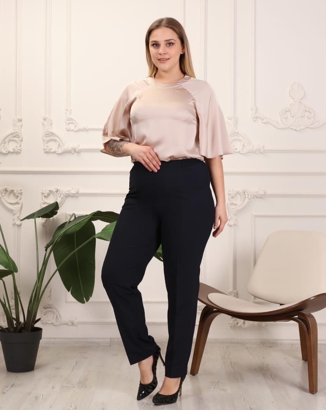 Gabardin Kumaş Büyük Beden Yan Lastikli Pantolon