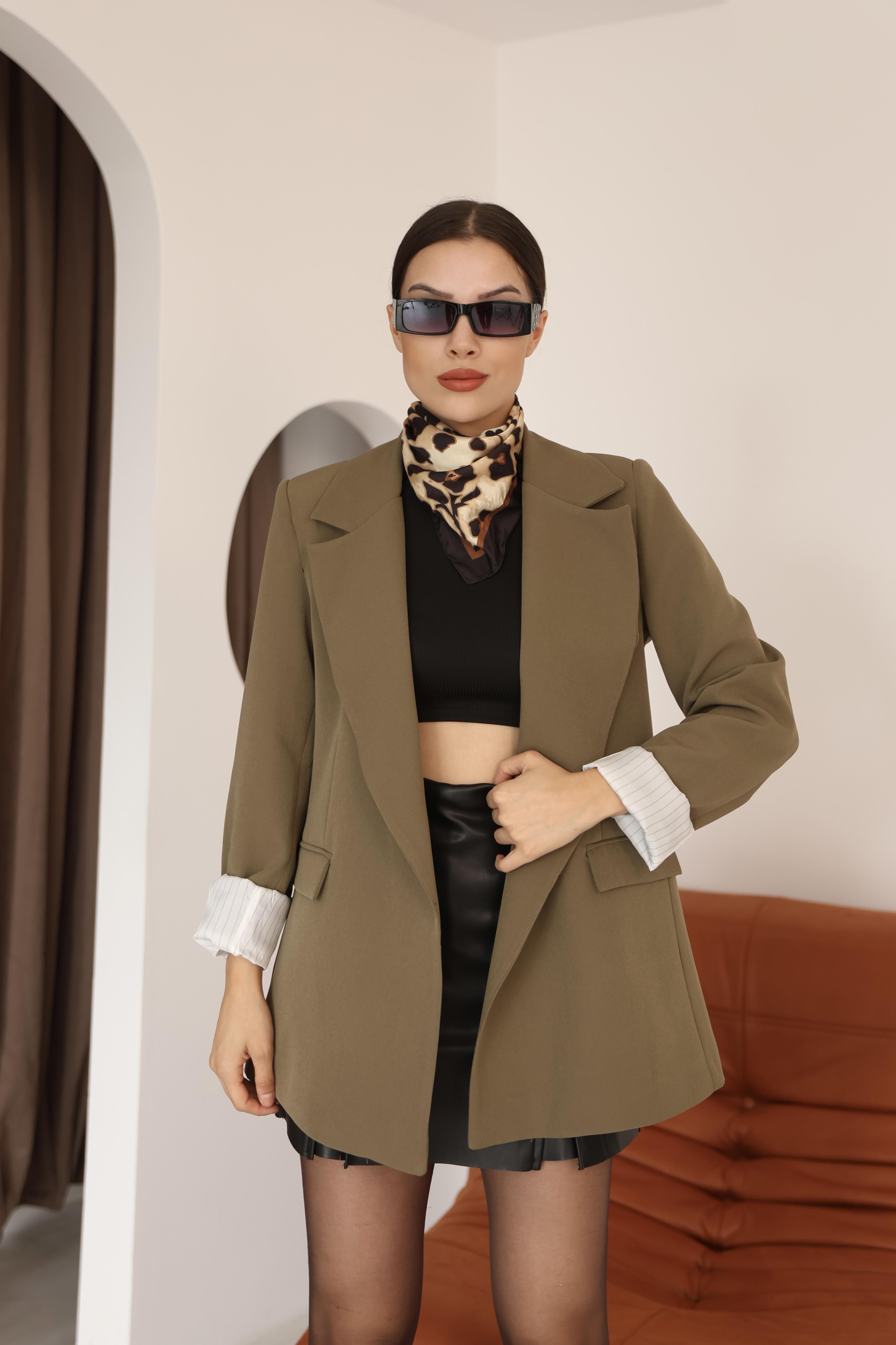 Kadın Haki Kol Detaylı Blazer Ceket
