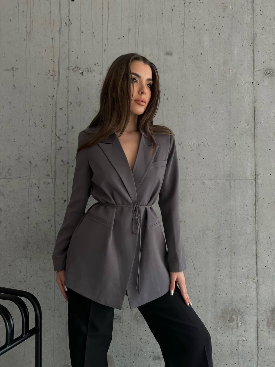 Kadın Antrasit Bel Bağlamalı Blazer Ceket