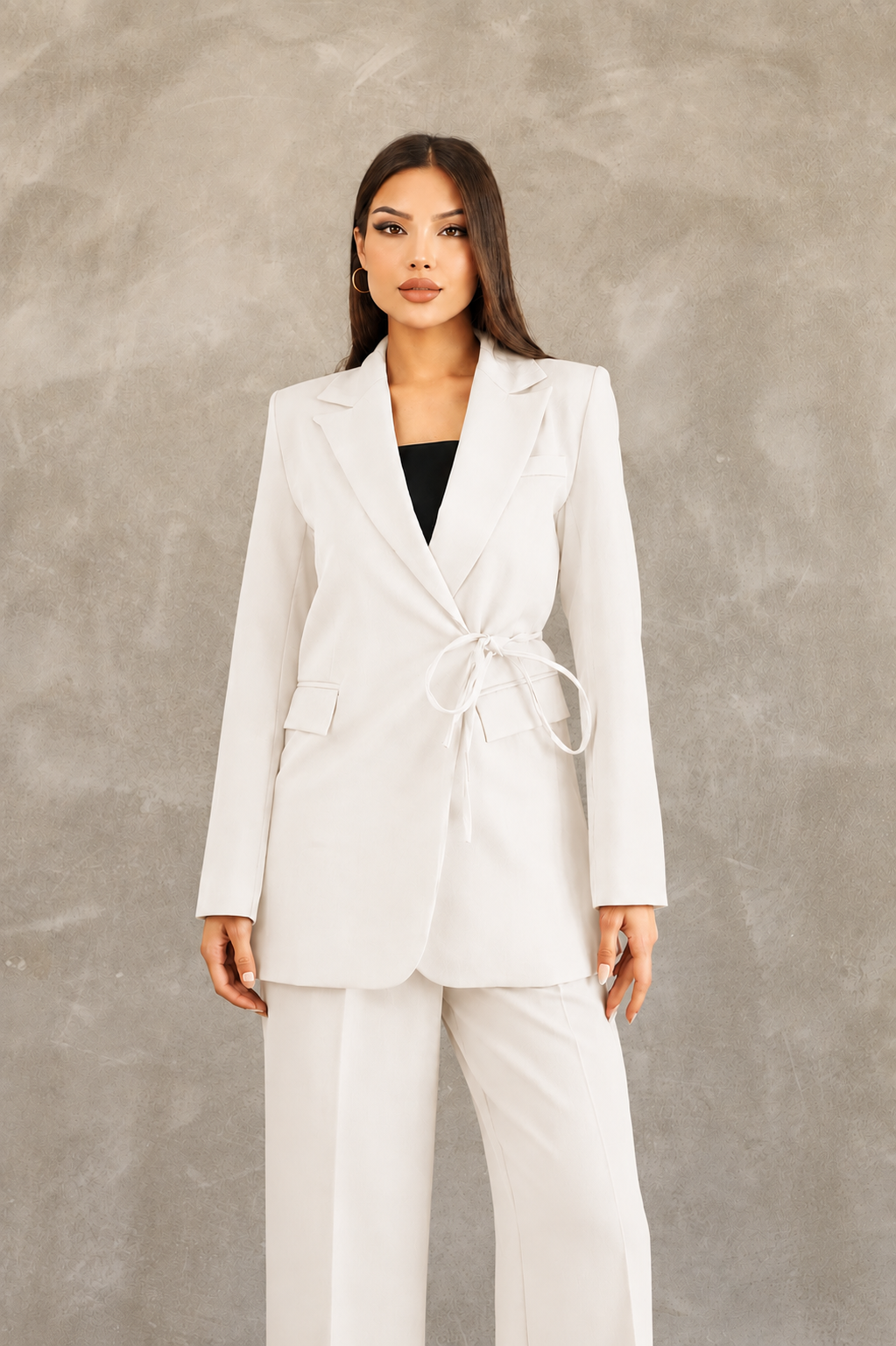Kadın Beyaz Yandan Bağlamalı Blazer Ceket