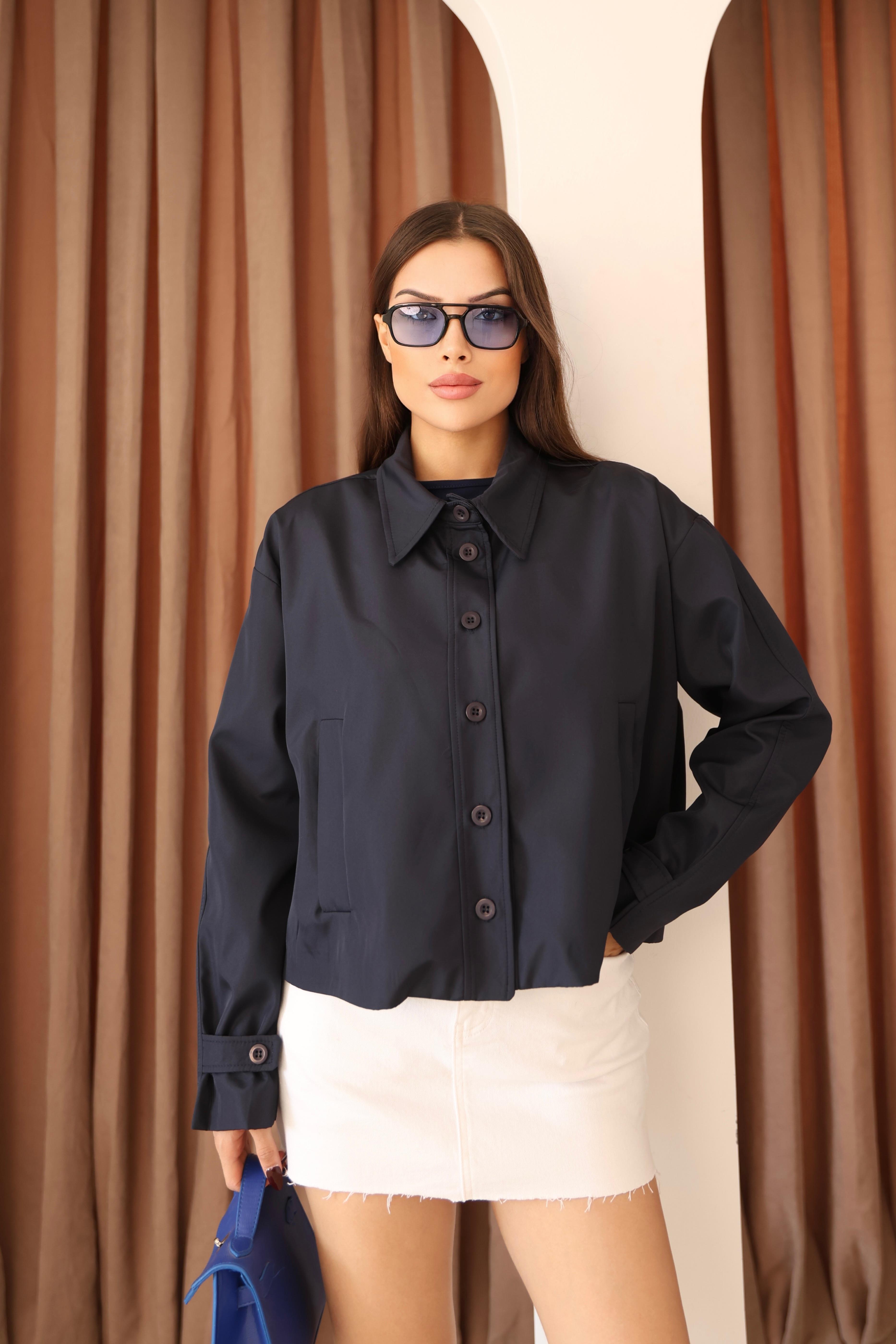 Kadın Lacivert Kısa Oversize Trençkot