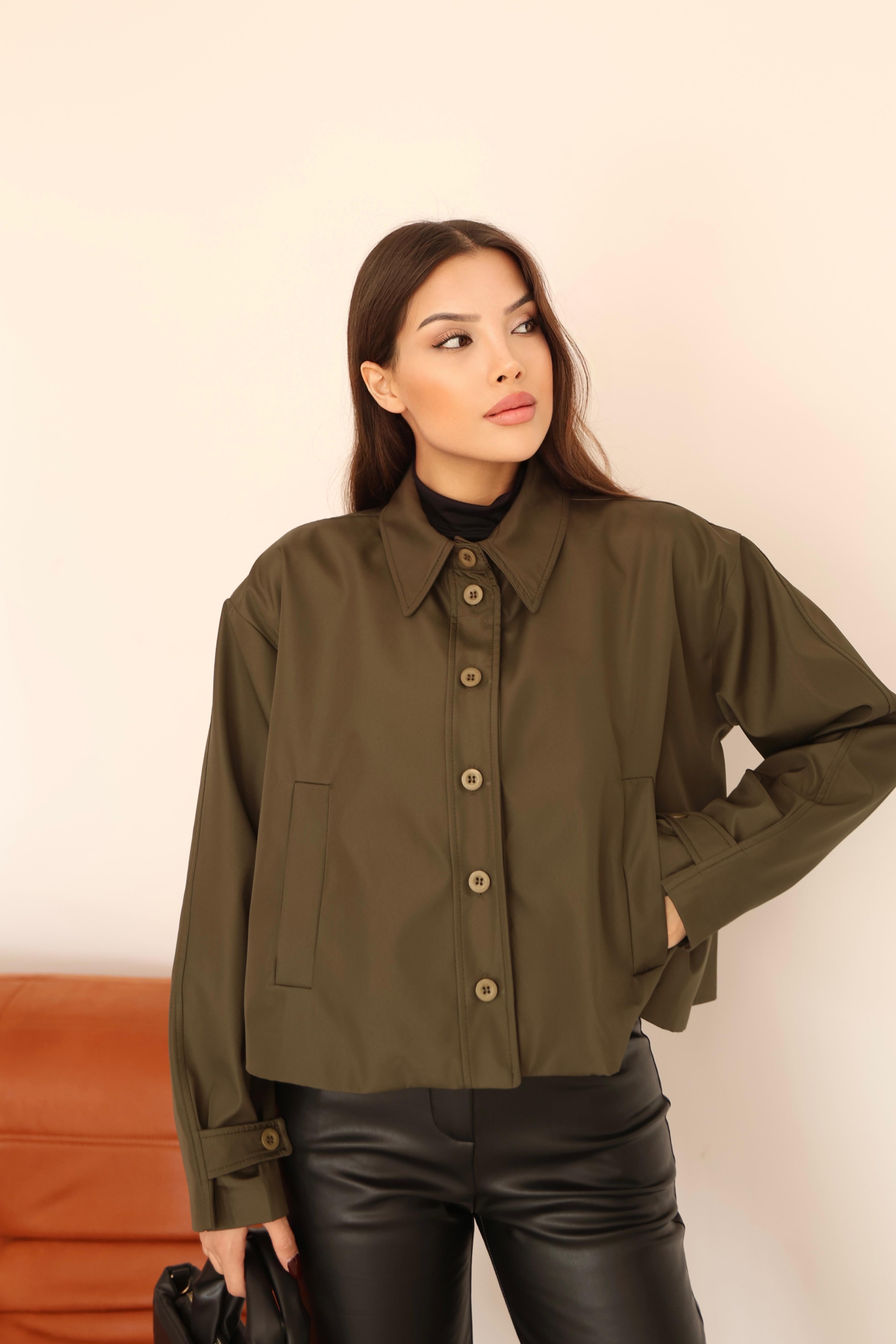 Kadın Haki Kısa Oversize Trençkot