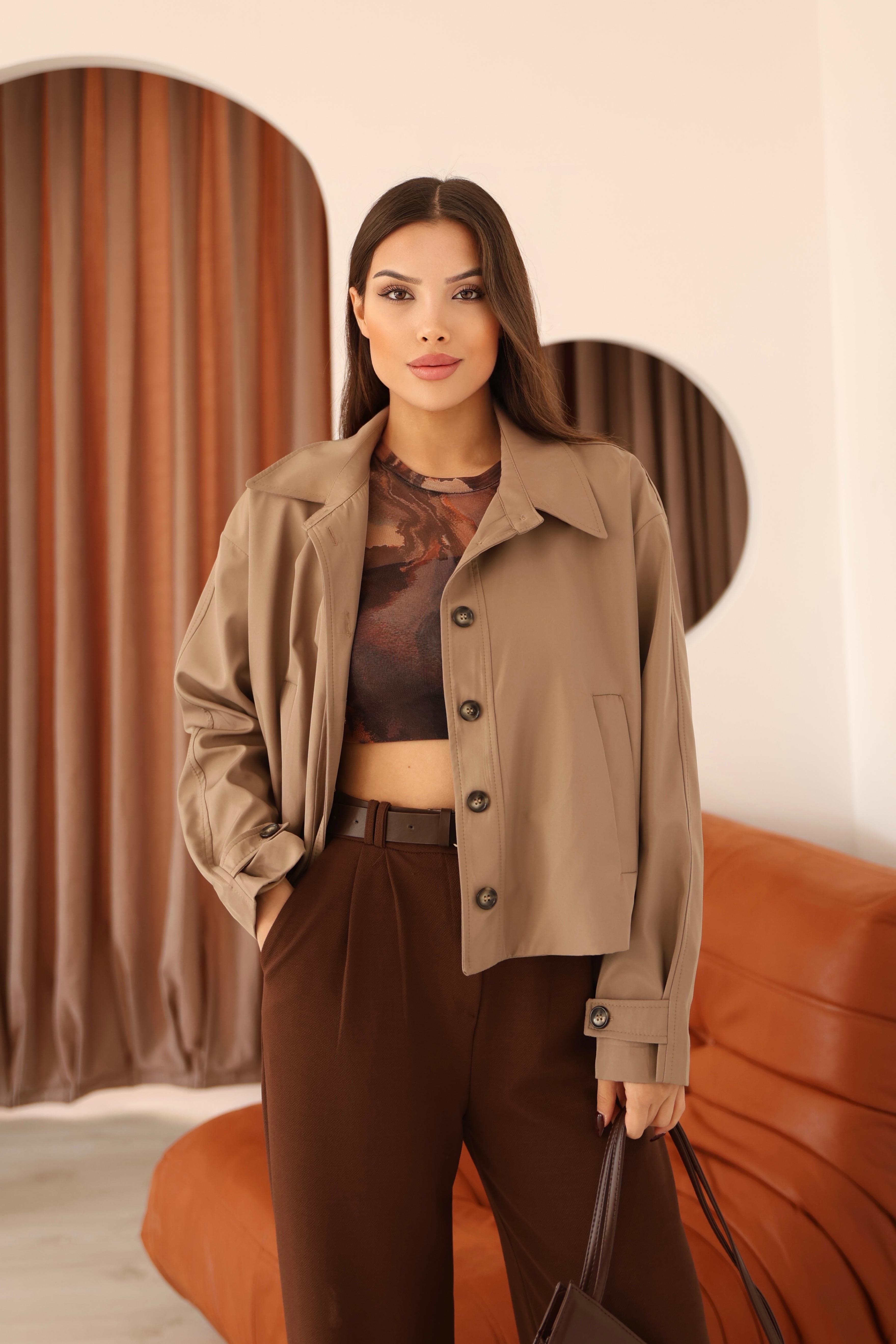 Kadın Vizon Kısa Oversize Trençkot