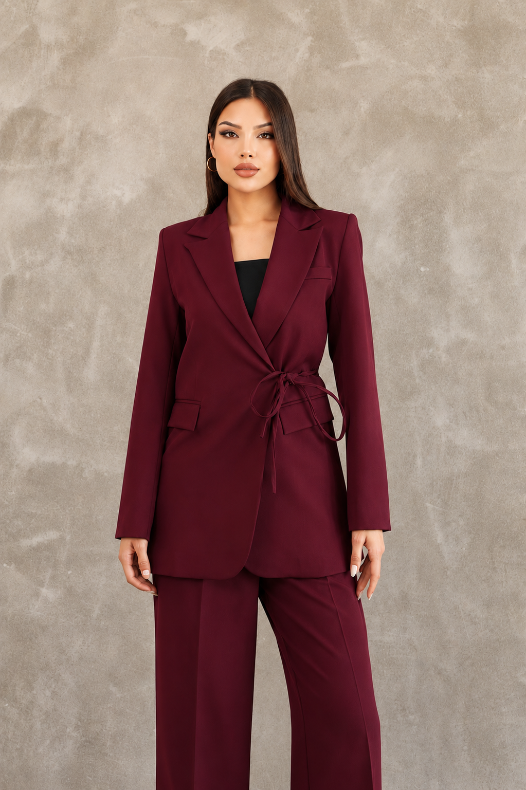 Kadın Bordo Yandan Bağlamalı Blazer Ceket