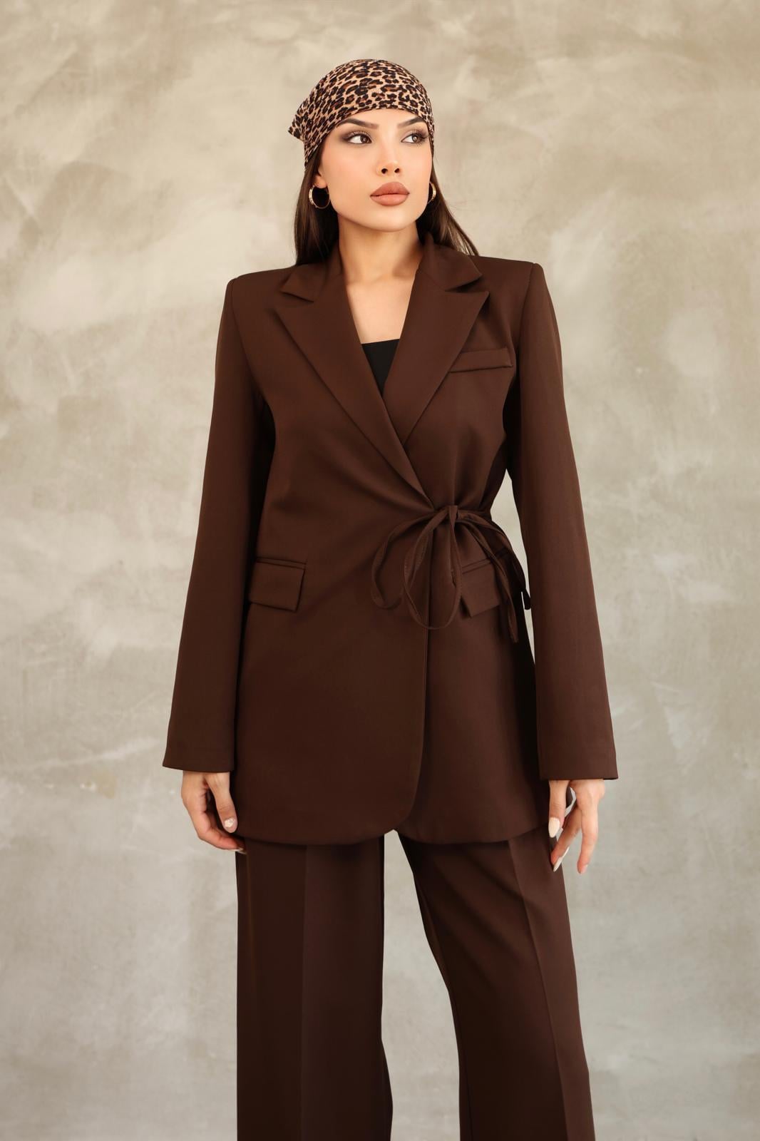 Kadın Kahverengi Yandan Bağlamalı Blazer Ceket