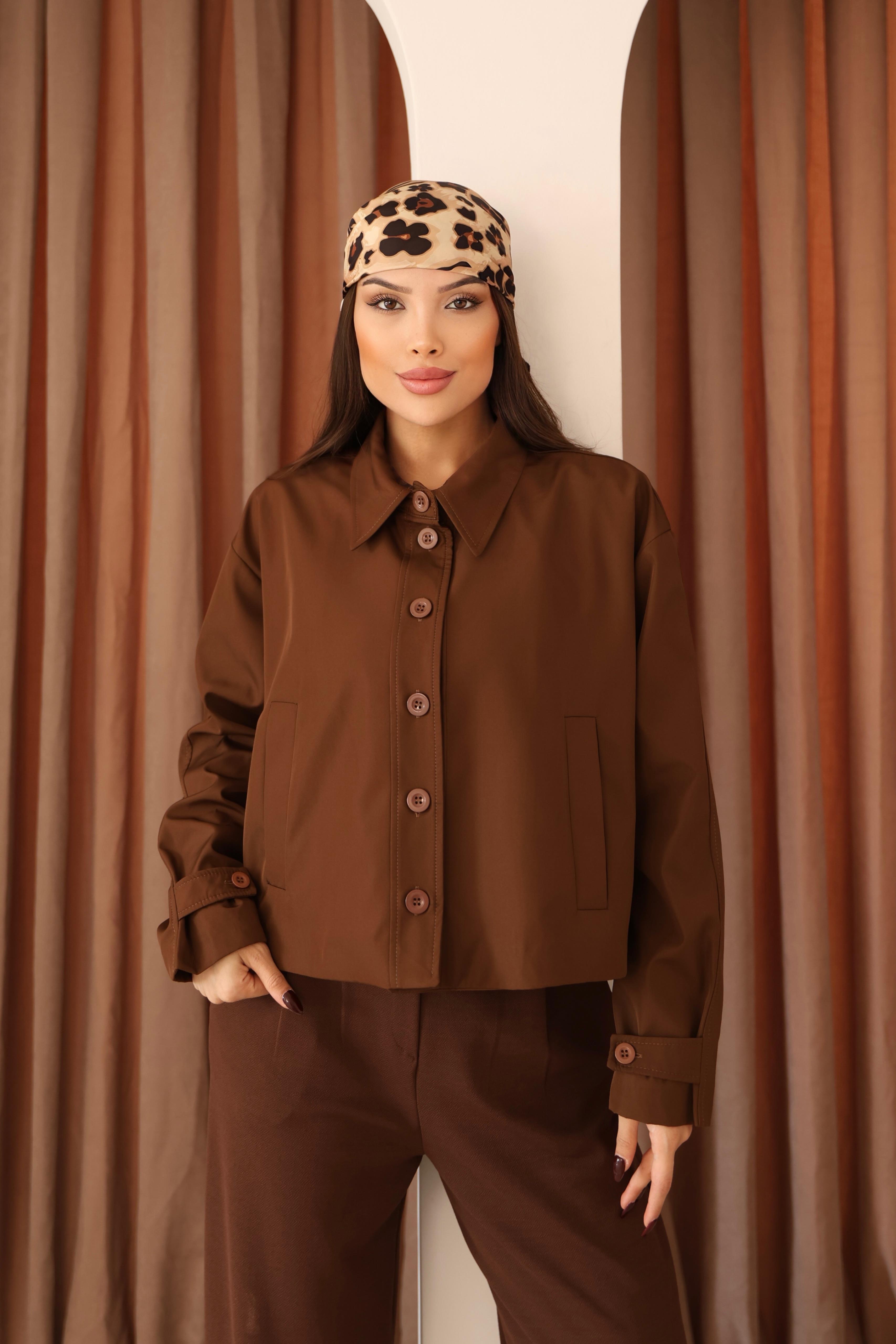 Kadın Kahverengi Kısa Oversize Trençkot