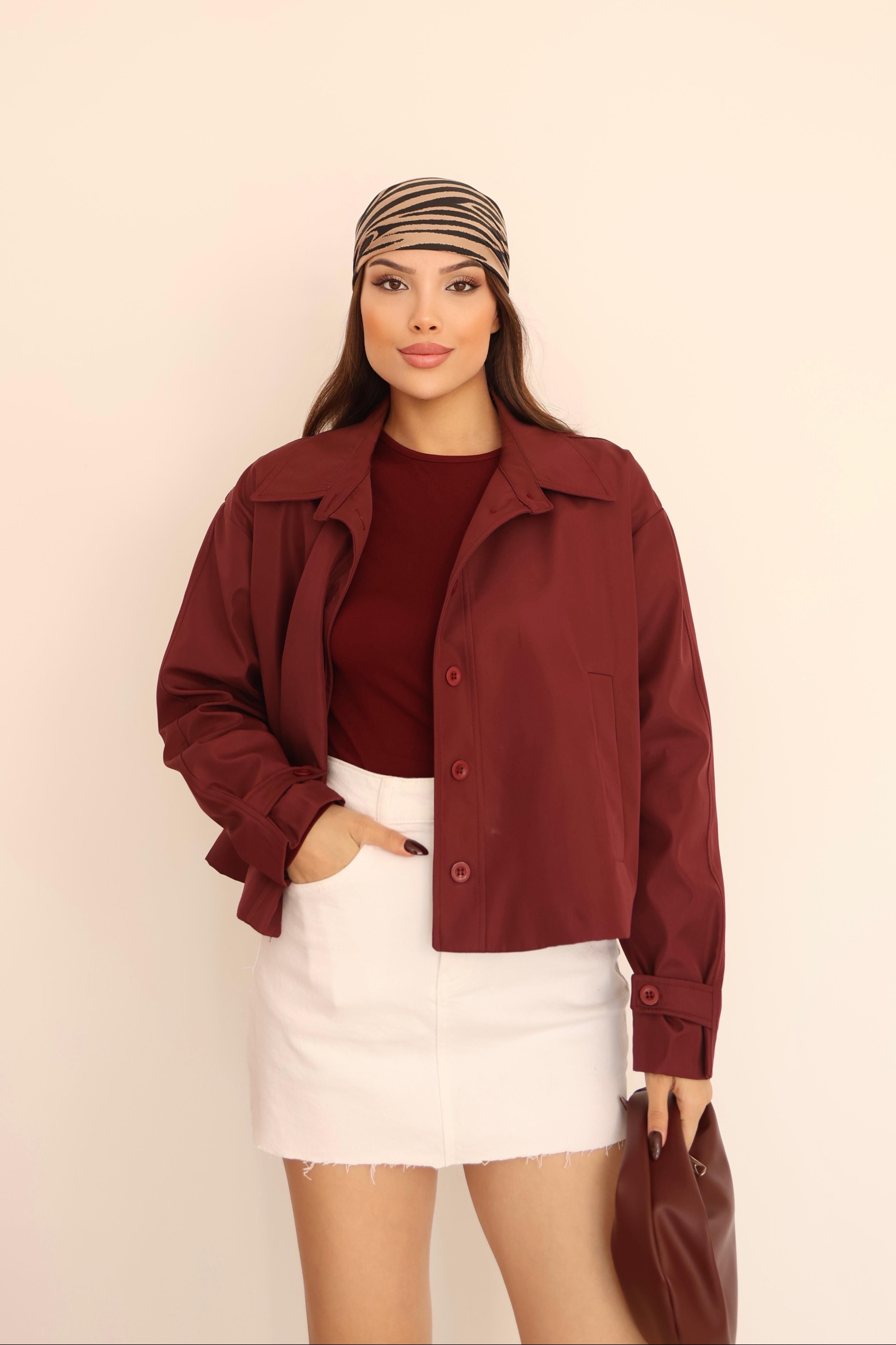 Kadın Bordo Kısa Oversize Trençkot