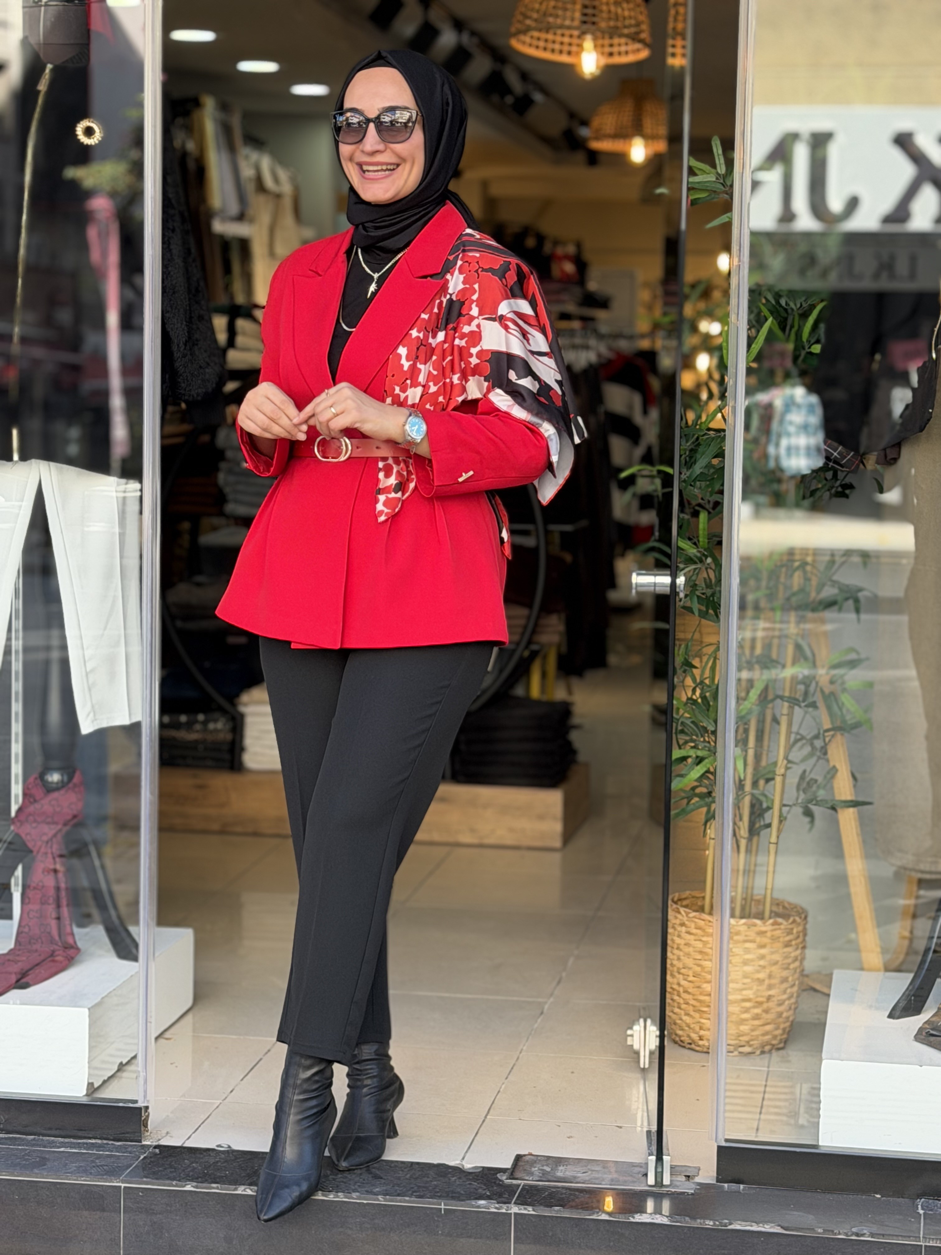 5963 ŞALLI BLAZER KIRMIZI