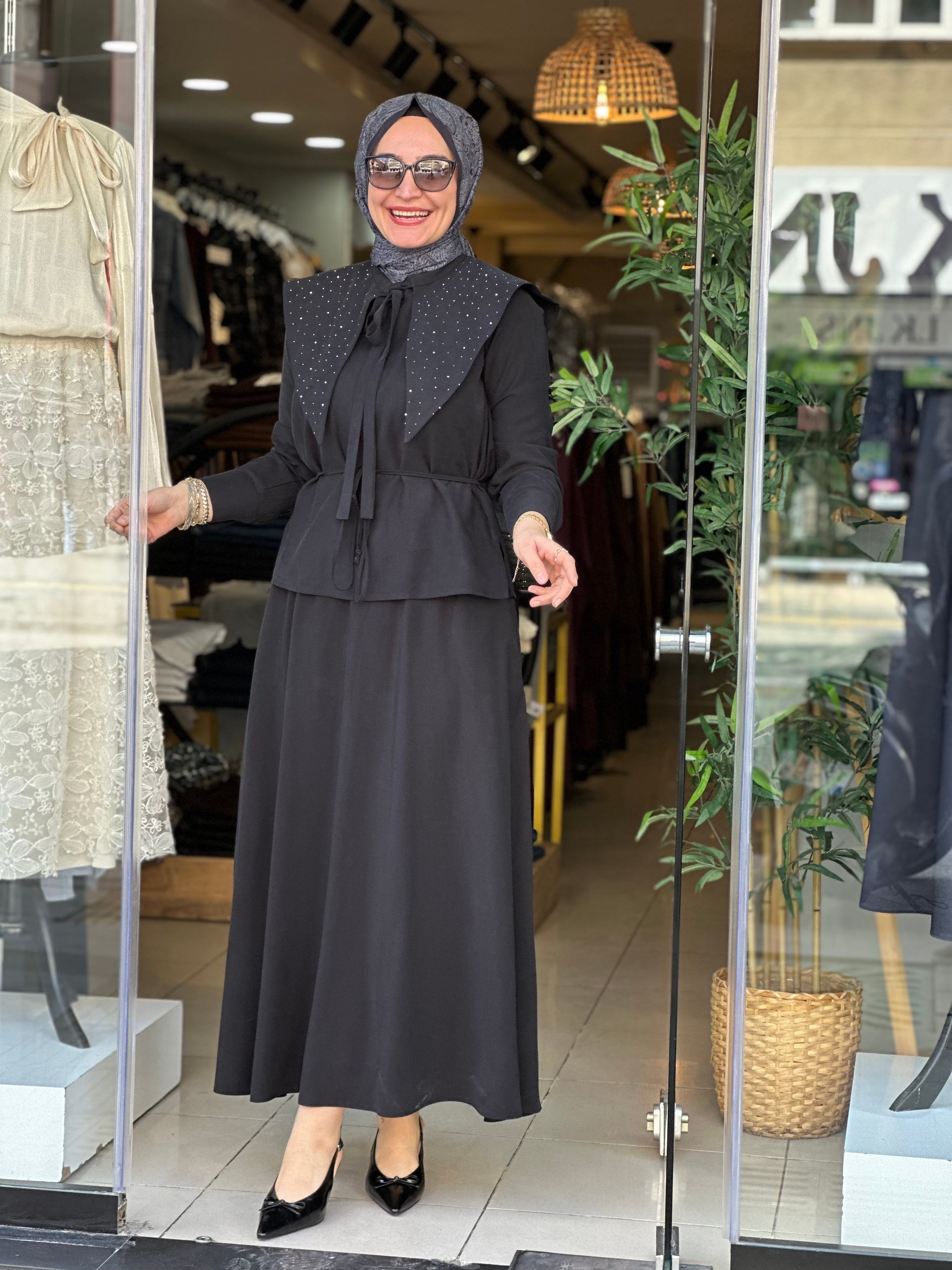 7319 ETEKLİ TAKIM BEBE YAKA SİYAH
