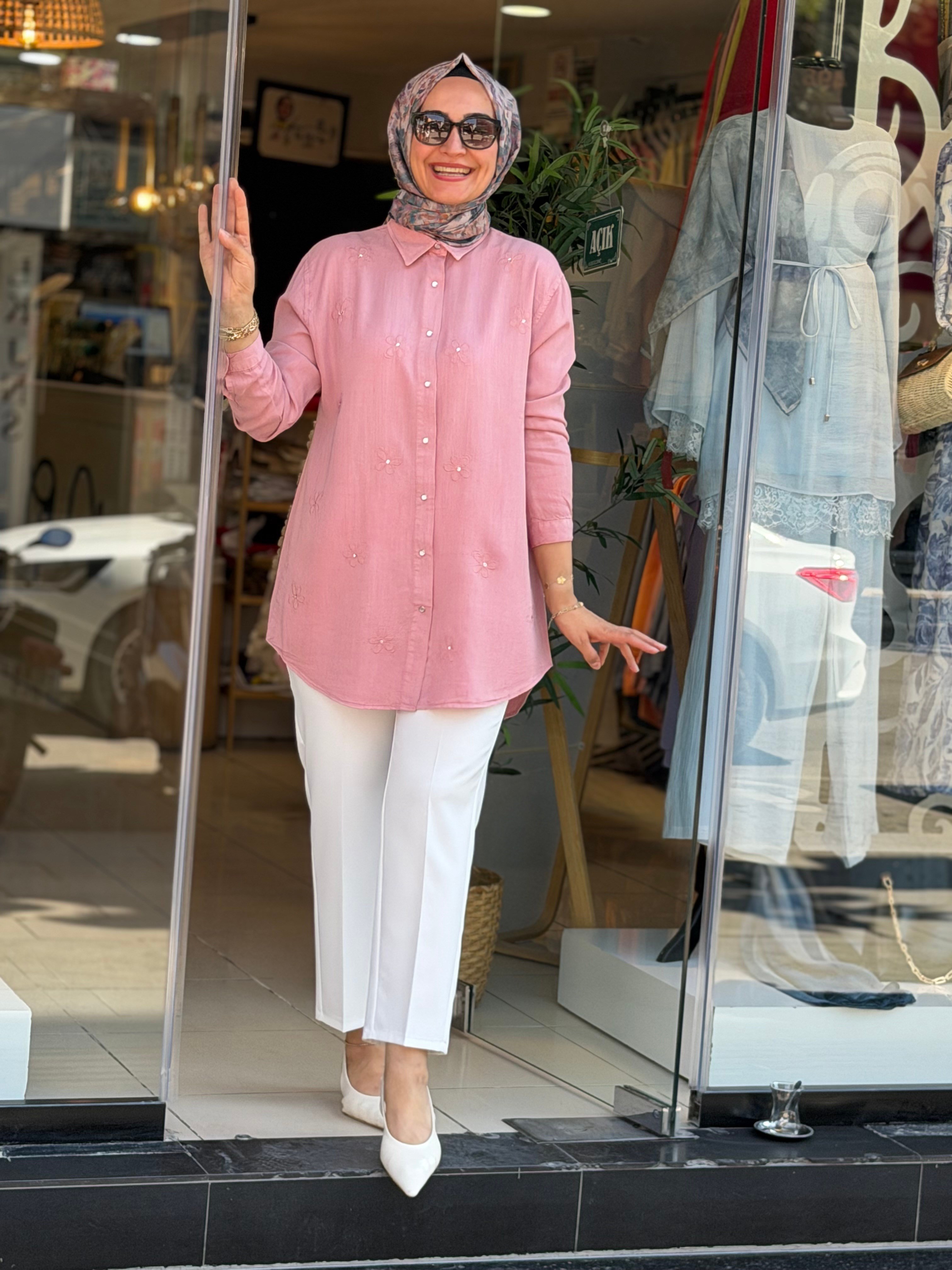 7418 TENSEL GÖMLEK PAPATYA PEMBE