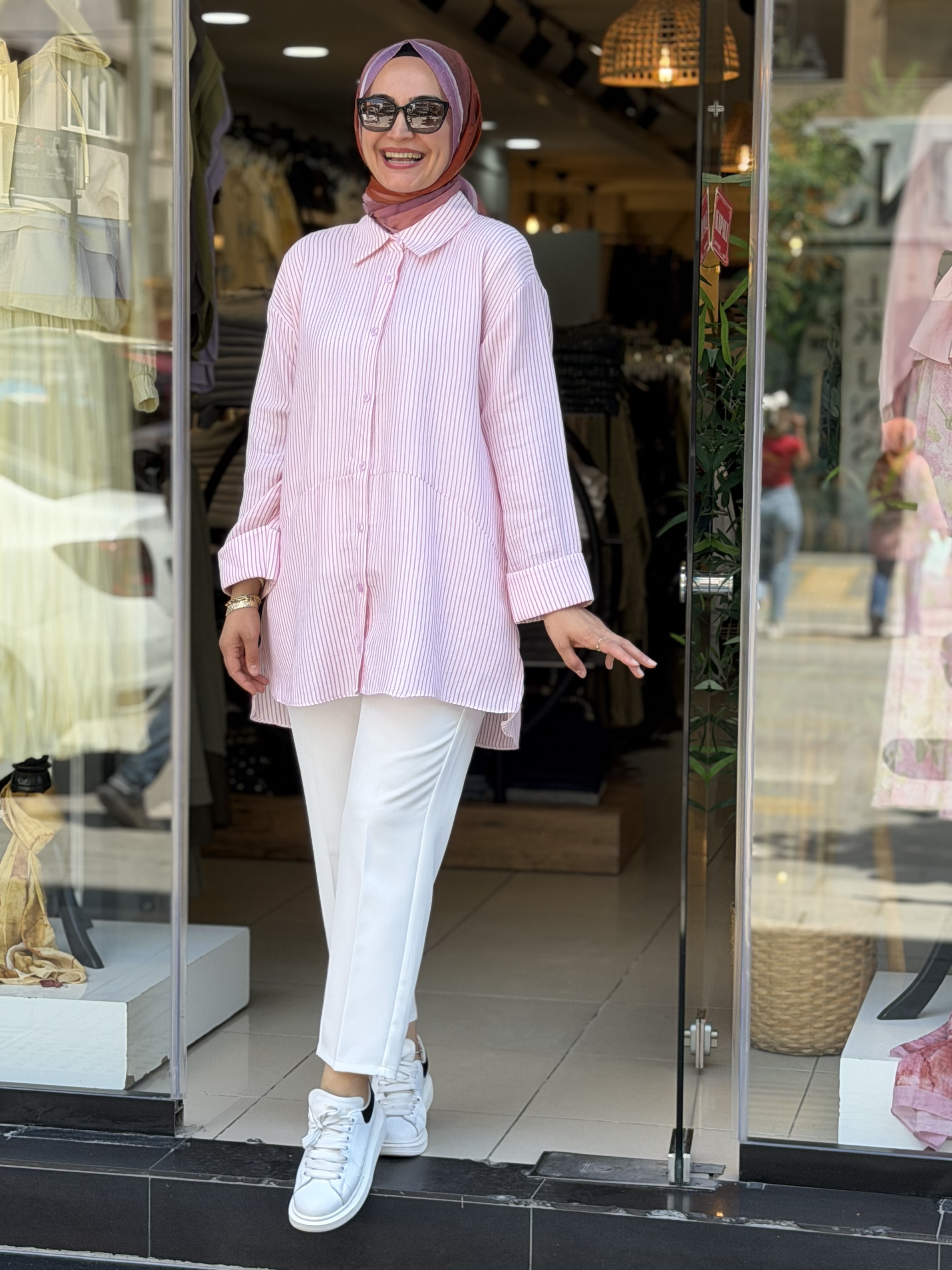 7837 PAMUK ÇİZGİLİ GÖMLEK PEMBE
