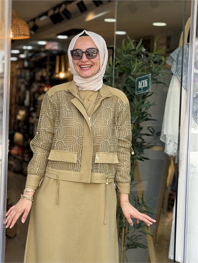 2585 CEKETLİ ELBİSE YAĞYEŞİLİ