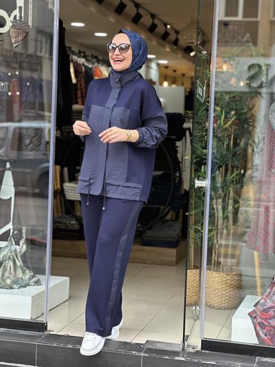 3287 GARNİ DETAYLI TAKIM LACİVERT